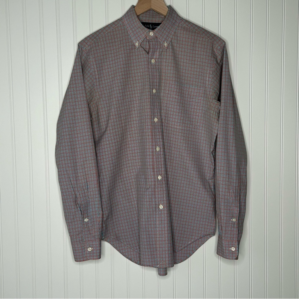 Ralph Lauren Mens Classic Fit Orange and Blue Plaid Button Down Size Small